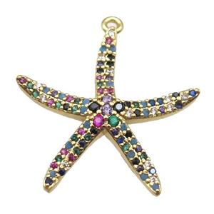 copper starfish pendant paved zircon, gold plated, approx 24mm [FN14143]
