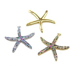copper starfish pendant paved zircon, mixed color, approx 24mm [FN14144]