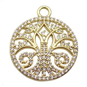 copper circle pendant paved zircon, gold plated, approx 21mm dia [FN14155]