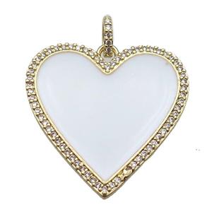 copper heart pendant paved zircon, enameling, gold plated, approx 30mm [FN14164]