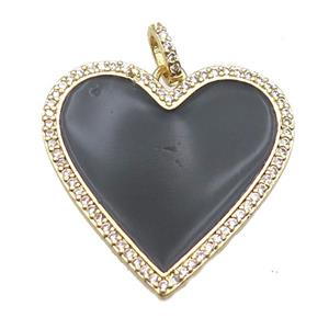 copper heart pendant paved zircon, enameling, gold plated, approx 30mm [FN14167]