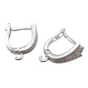 copper Latchback Earring paved zircon, platinum plated, approx 10-14mm [FN14177]