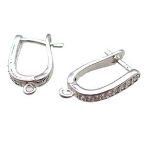 copper Latchback Earring paved zircon, platinum plated, approx 10-15mm [FN14180]