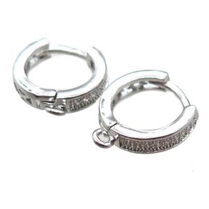 copper hoop Earring paved zircon, platinum plated, approx 14mm dia [FN14182]