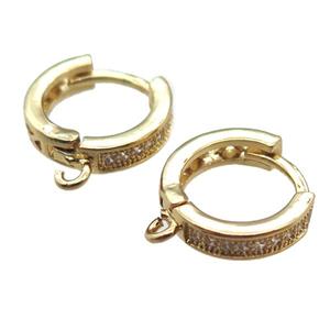 copper huggie hoop Earring paved zircon, gold plated, approx 14mm dia [FN14183]