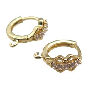 copper hoop Earring paved zircon, gold plated, approx 14mm dia [FN14185]