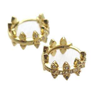 copper hoop Earring paved zircon, gold plated, approx 14mm dia [FN14186]