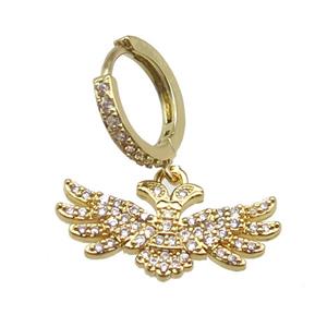 copper hoop Earring paved zircon with angel wing, gold plated, approx 12-22mm, 14mm dia [FN14190]