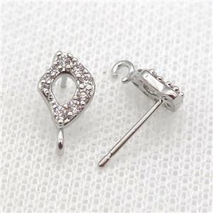 copper Studs Earring paved zircon, platinum plated, approx 7-10mm [FN14195]