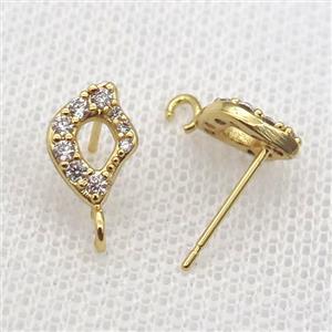 copper Studs Earring paved zircon, gold plated, approx 7-10mm [FN14196]