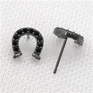 copper Studs Earring paved zircon, black plated , approx 10mm [FN14202]