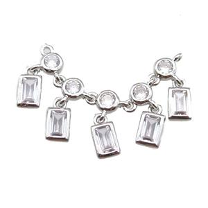 copper pendant paved zircon with 2loops, platinum plated, approx 35mm length [FN14206]