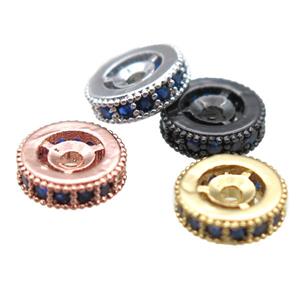 copper spacer beads paved zircon, heishi, mixed color, approx 10mm dia [FN14228-10MM]