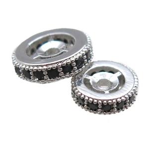 copper spacer beads paved zircon, heishi, platinum plated, approx 10mm dia [FN14229-10MM]