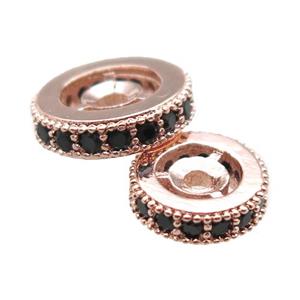 copper spacer beads paved zircon, heishi, rose gold, approx 10mm dia [FN14231-10MM]