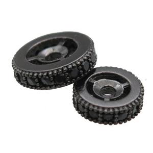 copper spacer beads paved zircon, heishi, black plated, approx 12mm dia [FN14232-12MM]