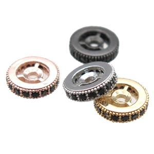 copper spacer beads paved black zircon, heishi, mixed color, approx 8mm dia [FN14233-8MM]