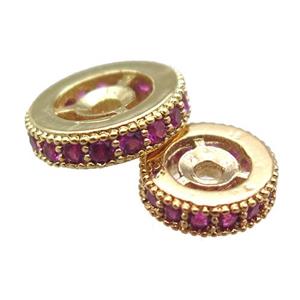 copper spacer beads paved zircon, heishi, gold plated, approx 6mm dia [FN14235-6MM]