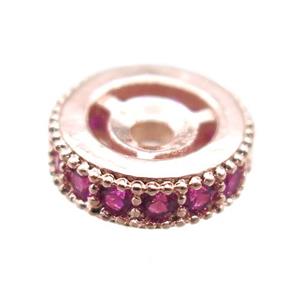 copper spacer beads paved zircon, heishi, rose gold, approx 8mm dia [FN14236-8MM]