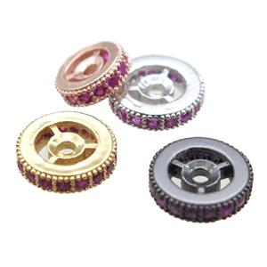copper spacer beads paved zircon, heishi, mixed color, approx 8mm dia [FN14238-8MM]