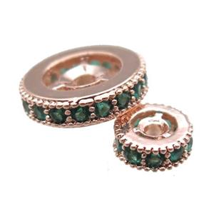 copper spacer beads paved zircon, heishi, rose gold, approx 10mm dia [FN14241-10MM]