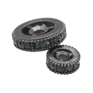 copper spacer beads paved green zircon, heishi, black plated, approx 10mm dia [FN14242-10MM]