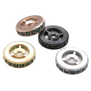 copper spacer beads paved zircon, heishi, mixed color, approx 8mm dia [FN14243-8MM]