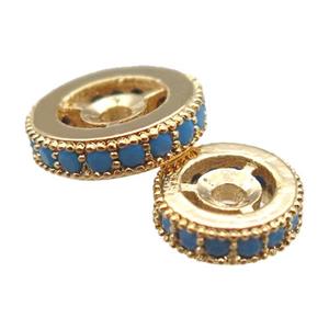 copper spacer beads paved zircon, heishi, gold plated, approx 6mm dia [FN14245-6MM]