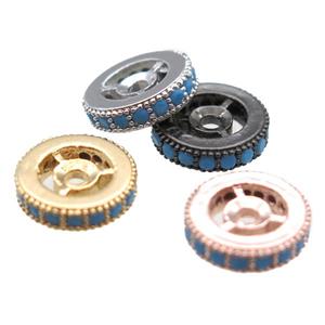 copper spacer beads paved zircon, heishi, mixed color, approx 8mm dia [FN14248-8MM]