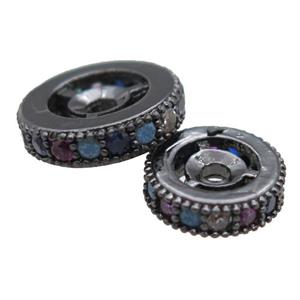 copper spacer beads paved zircon, heishi, black plated, approx 6mm dia [FN14252-6MM]