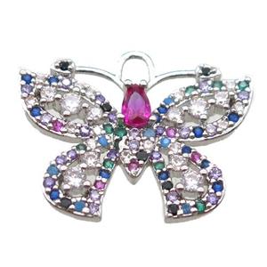 copper butterfly pendant paved zircon, platinum plated, approx 20-24mm [FN14254]