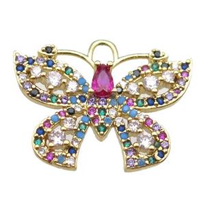 copper butterfly pendant paved zircon, gold plated, approx 20-24mm [FN14255]