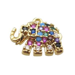 copper elephant pendant paved zircon, gold plated, approx 8-12mm [FN14257]