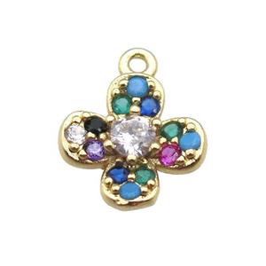 copper clover pendant paved zircon, gold plated, approx 10mm [FN14259]