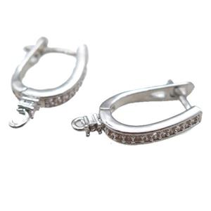 copper Latchback Earrings paved zircon, platinum plated, approx 10-20mm [FN14264]