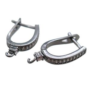 copper Latchback Earrings paved zircon, black plated, approx 10-20mm [FN14267]