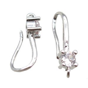 copper Hook Earrings paved zircon, platinum plated, approx 8-19mm [FN14272]