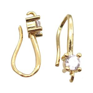 copper Hook Earrings paved zircon, gold plated, approx 8-19mm [FN14273]