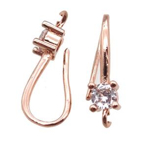 copper Hook Earrings paved zircon, rose gold, approx 8-19mm [FN14274]