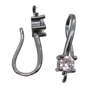 copper Hook Earrings paved zircon, black plated, approx 8-19mm [FN14275]