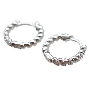 copper huggie Hoop Earrings paved zircon, platinum plated, approx 14mm dia [FN14276]