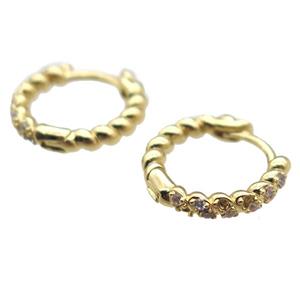 copper Hoop Earrings paved zircon, gold plated, approx 14mm dia [FN14277]