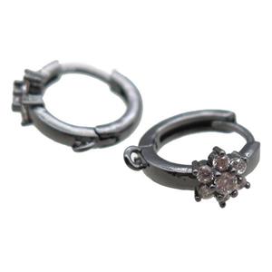 copper Hoop Earrings paved zircon, black plated, approx 14mm dia [FN14281]