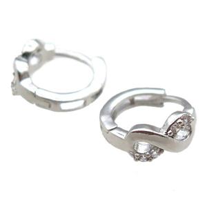 copper Hoop Earrings paved zircon, platinum plated, approx 12mm dia [FN14282]