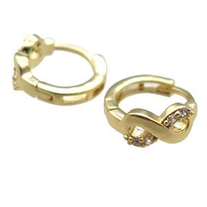 copper Hoop Earrings paved zircon, gold plated, approx 12mm dia [FN14283]