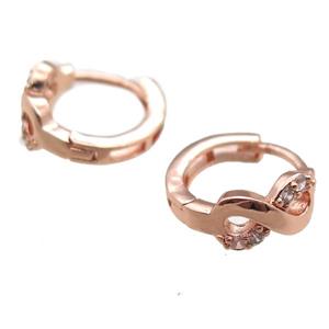 copper huggie Hoop Earrings paved zircon, rose gold, approx 12mm dia [FN14284]