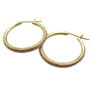copper Hoop Earrings paved zircon, gold plated, approx 28mm dia [FN14287]