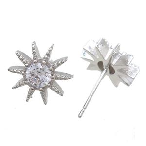 copper studs Earrings paved zircon, platinum plated, approx 12mm dia [FN14292]