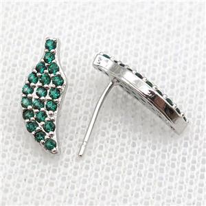 copper studs Earrings paved green zircon, platinum plated, approx 6-15mm [FN14294]