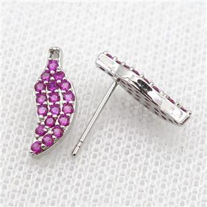 copper studs Earrings paved hotpink zircon, platinum plated, approx 6-15mm [FN14295]